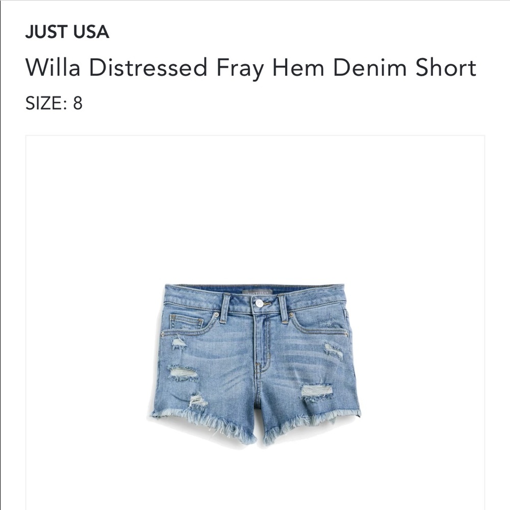 NWOT JUST USA Willa Distressed Fray Hem Denim Shorts